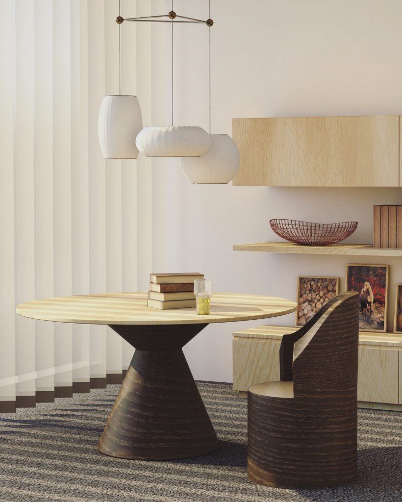 Modern deco interior with 70s style furniture